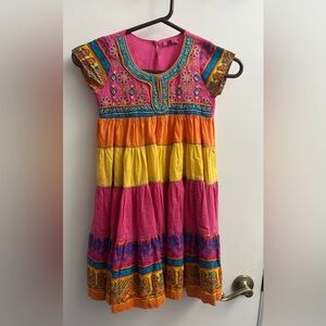 Biba Pink, Orange, and Yellow Kids Dress Biba ethnic Indian dress size 6/7.